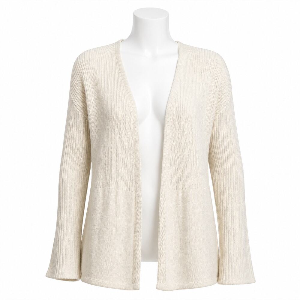 J. McLaughlin Cardigan Size M Cream Knit Open Front Long Sleeve Fall Sweater